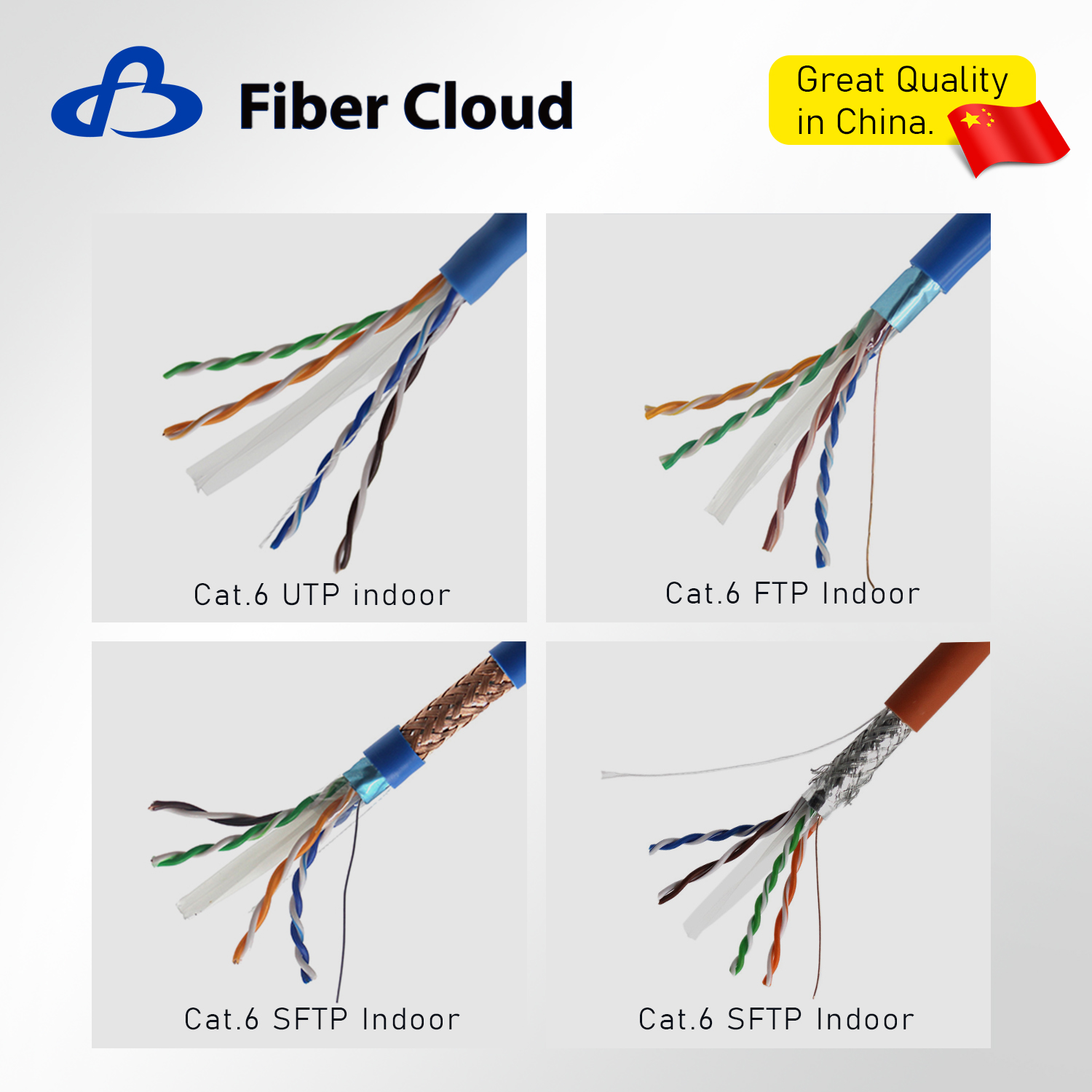 24AWG 4 pares trenzados CM U/UTP 550MHz cable trenzado de cobre Cat6 Ethernet a granel